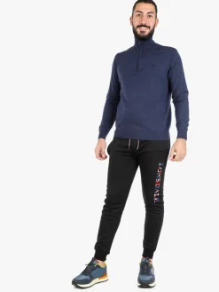 Navy Sail Pullover uomo mezza zip misto lana