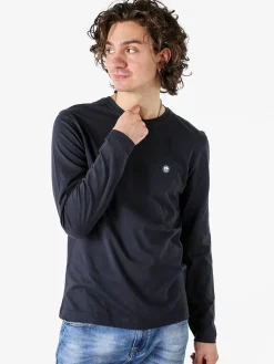 Navy Sail T-shirt da uomo a maniche lunghe in cotone - blu scuro