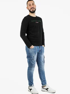 Navy Sail T-shirt da uomo in cotone a manica lunga
