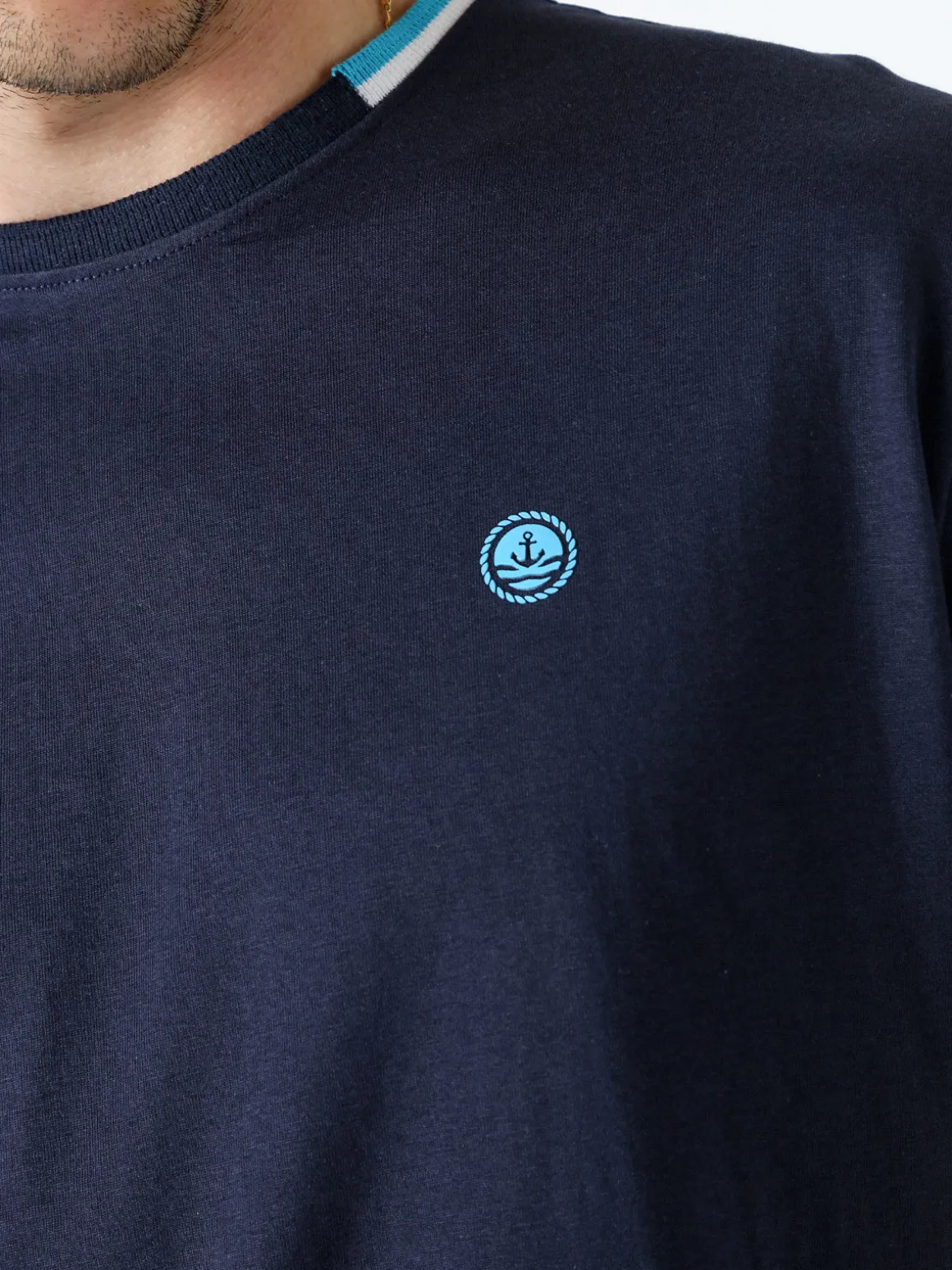Navy Sail T-shirt da uomo in cotone con logo - blu scuro