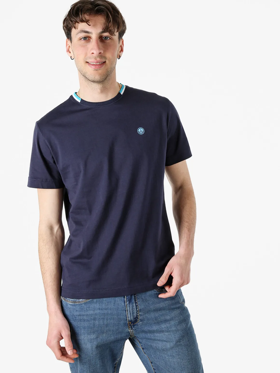 Navy Sail T-shirt da uomo in cotone con logo - blu scuro