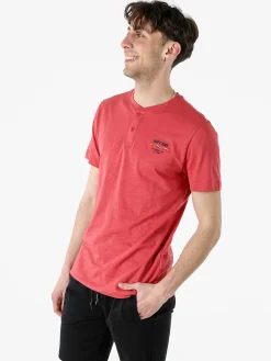 Navy Sail T-shirt da uomo in cotone con bottoni - corallo