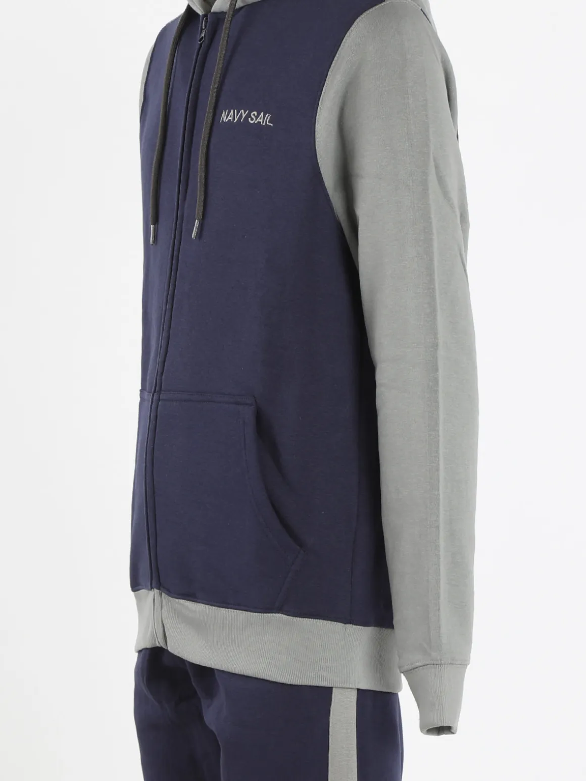 Navy Sail Tuta felpata da uomo con cappuccio e zip