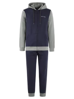 Navy Sail Tuta felpata da uomo con cappuccio e zip