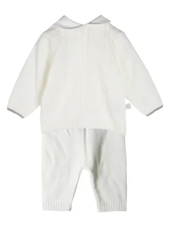 Nazareno Gabrielli Completo 2 pezzi da neonati in maglia con colletto - panna