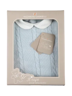Nazareno Gabrielli Completo 2 pezzi da neonati in maglia con colletto - azzurro