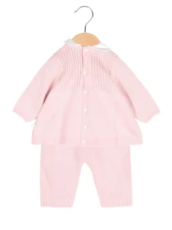 Nazareno Gabrielli Completo 2 pezzi da neonata in maglia con colletto - rosa