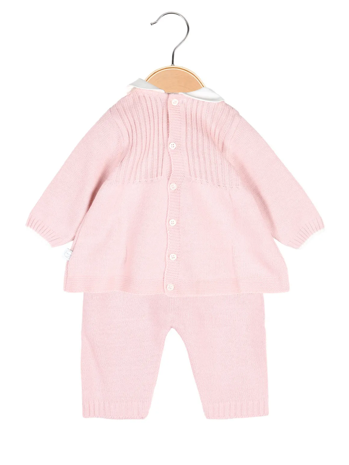 Nazareno Gabrielli Completo 2 pezzi da neonata in maglia con colletto - rosa