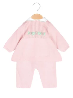 Nazareno Gabrielli Completo 2 pezzi da neonata in maglia con colletto - rosa