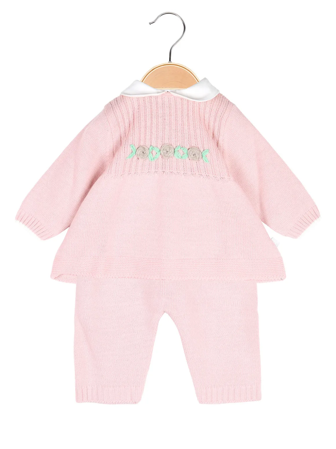 Nazareno Gabrielli Completo 2 pezzi da neonata in maglia con colletto - rosa