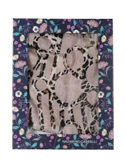 Nazareno Gabrielli Sciarpa donna animalier on finale sfrangiato - taupe