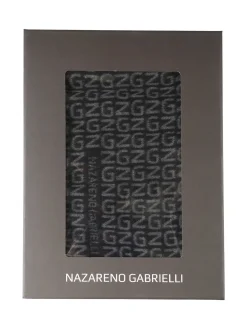 Nazareno Gabrielli Sciarpa uomo con stampe e finale sfrangiato - nero