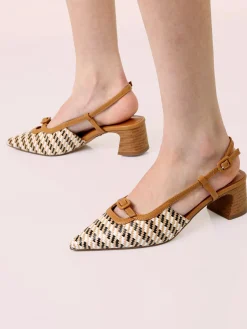Nazareno Gabrielli Slingback donna aperte dietro con cinturino alla caviglia - cammello