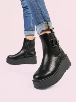 Nazareno Gabrielli Stivaletti donna con zeppa platform e zip - nero