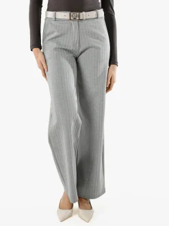 New Gj Pantaloni donna a palazzo spigati con cintura - grigio