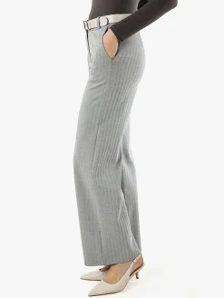New Gj Pantaloni donna a palazzo spigati con cintura - grigio