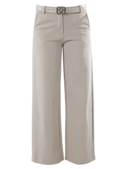New Gj Pantaloni donna a palazzo spigati con cintura - beige