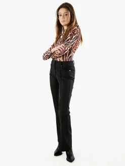 New Gj Pantaloni donna a zampa con cucitura centrale - blu scuro