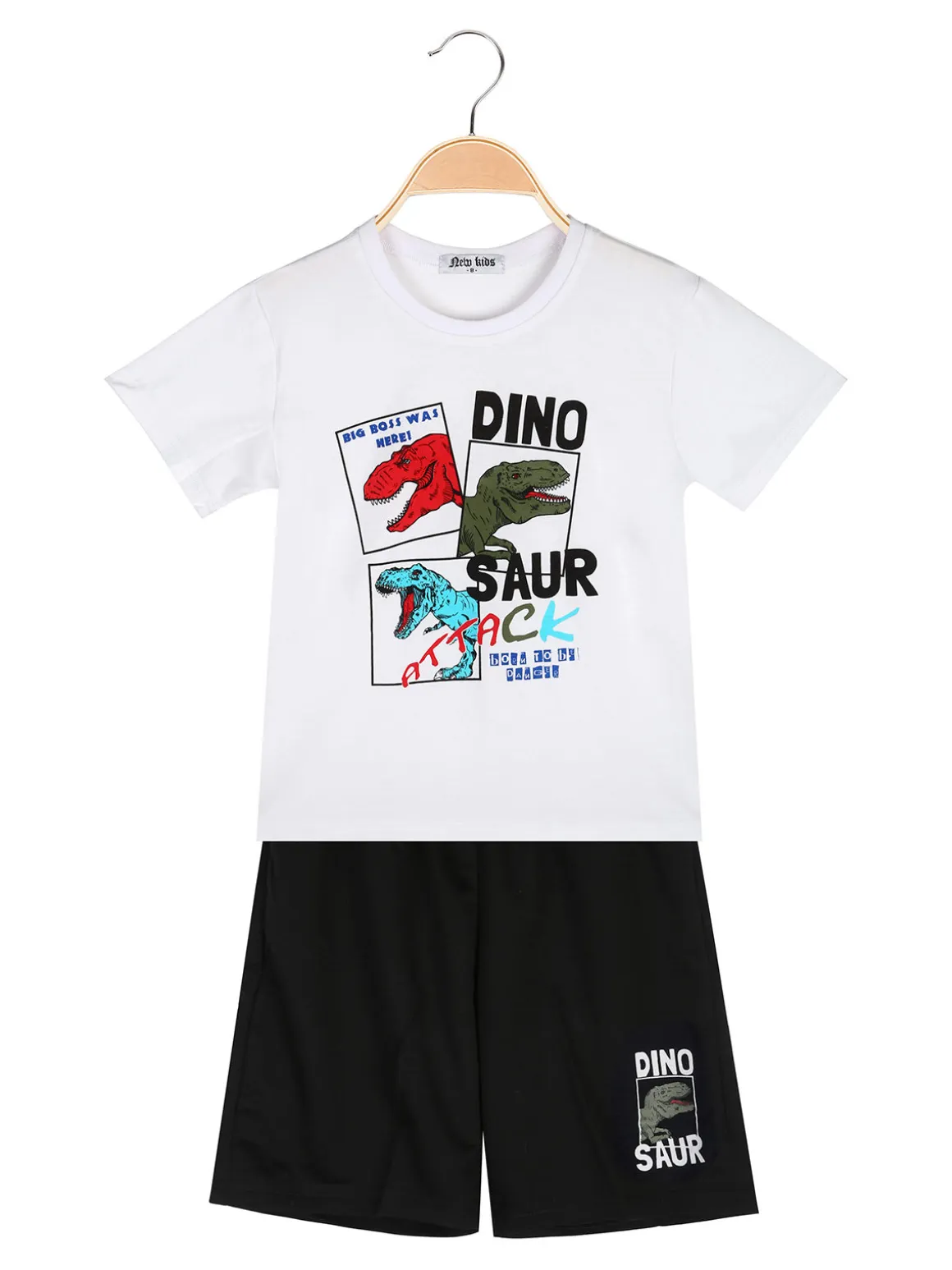 New Kids Completo corto da bambino con t-shirt dinosauro e bermuda