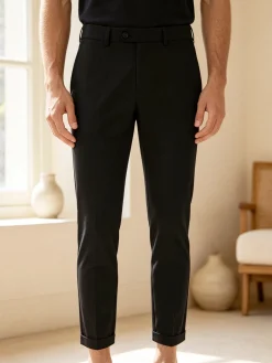 New Marshll Pantaloni da uomo in cotone con risvolti sul finale - nero