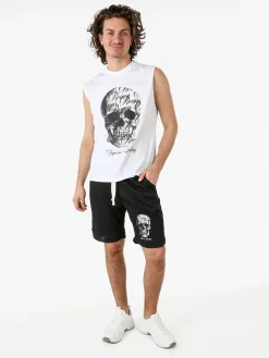 New Mentality Bermuda da uomo con coulisse e stampa teschio - nero