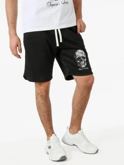 New Mentality Bermuda da uomo con coulisse e stampa teschio - nero