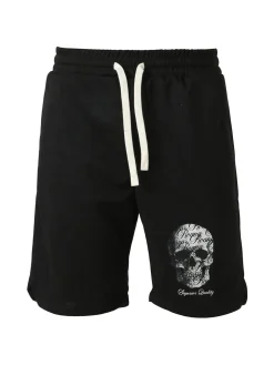 New Mentality Bermuda da uomo con coulisse e stampa teschio - nero