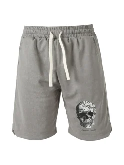 New Mentality Bermuda da uomo con coulisse e stampa teschio - grigio