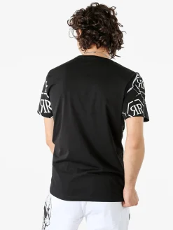 New Mentality T-shirt da uomo in cotone con teschio e micro borchie - nero