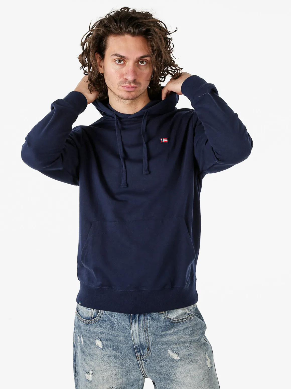 Norway Felpa da uomo con cappuccio in misto cotone - blu scuro