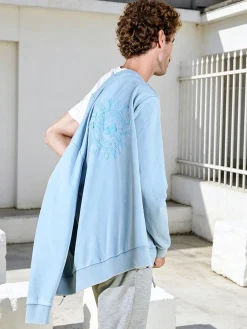 Norway Felpa da uomo full zip con cappuccio e stampa dietro - azzurro