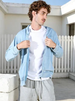 Norway Felpa da uomo full zip con cappuccio e stampa dietro - azzurro