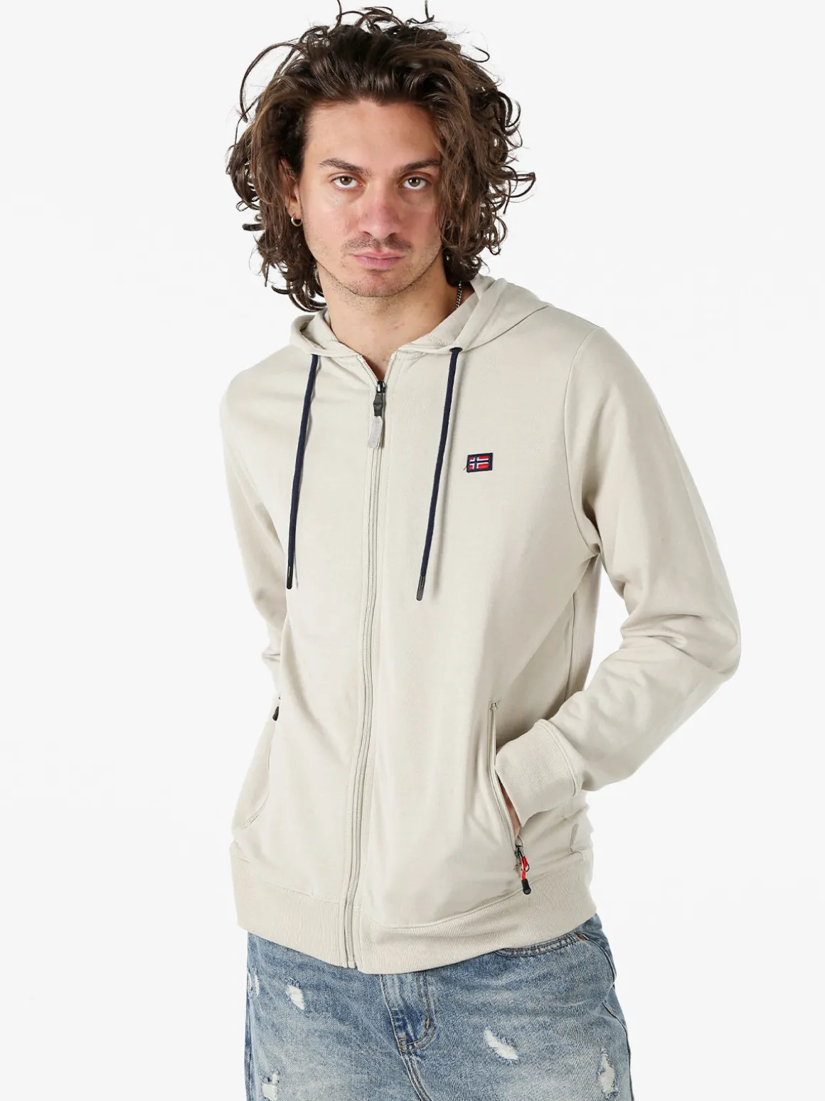 Norway Felpa da uomo full zip con cappuccio - beige