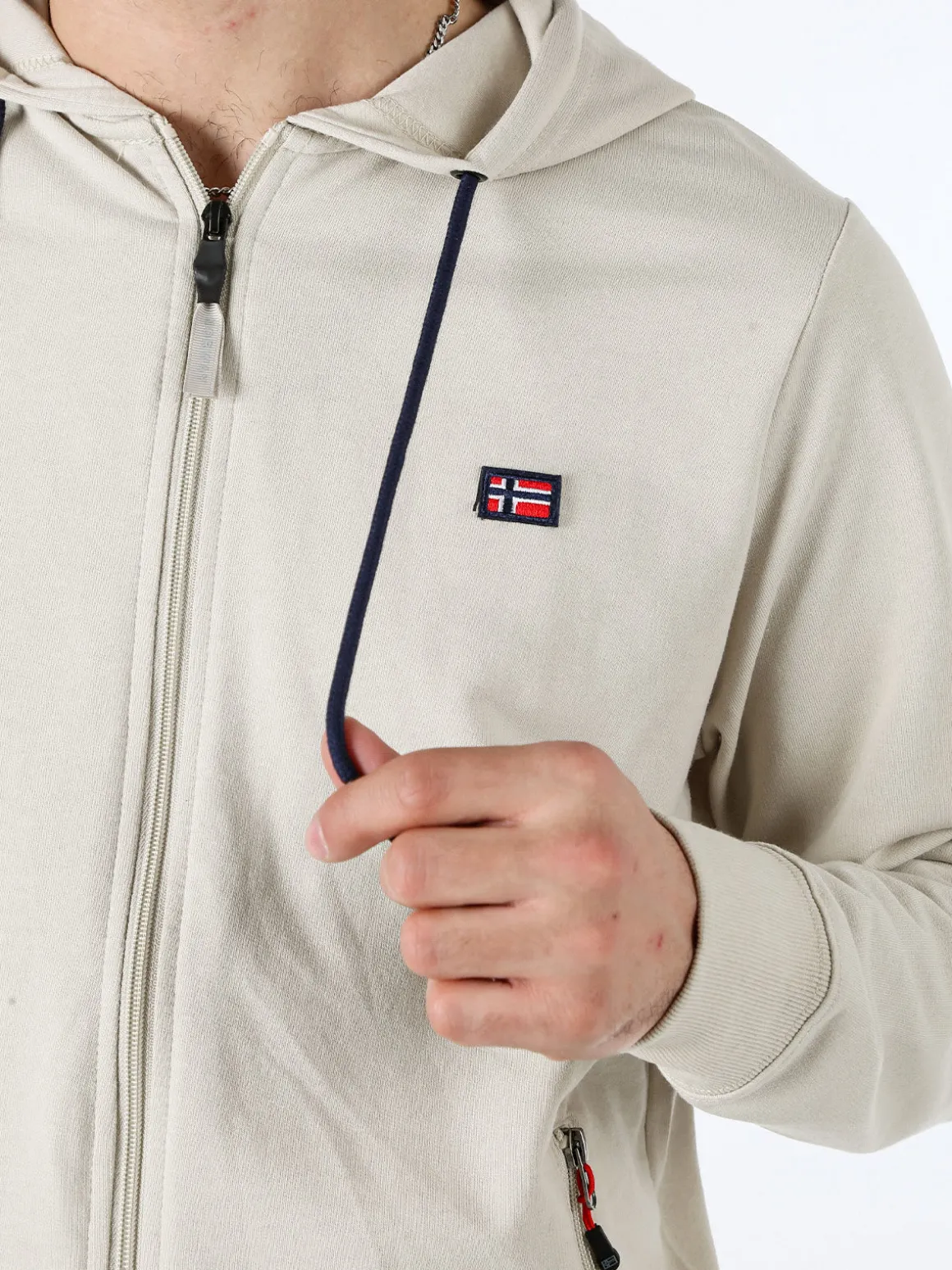 Norway Felpa da uomo full zip con cappuccio - beige