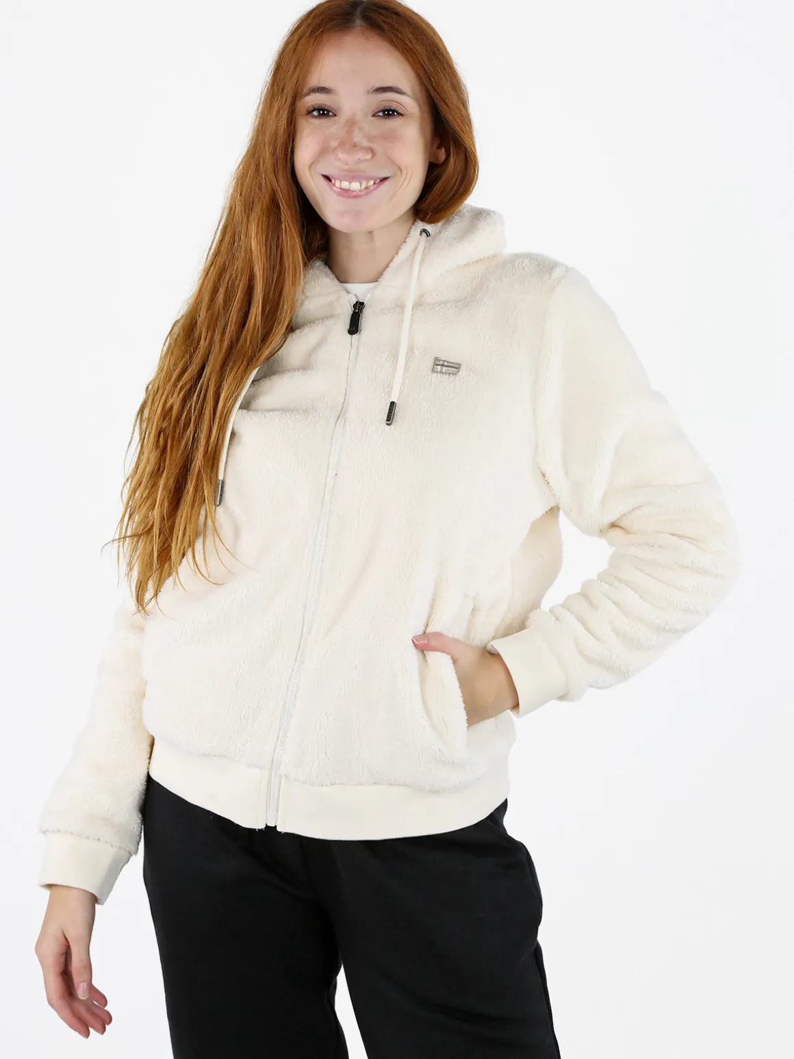 Norway Felpa donna invernale con cappuccio e zip - panna