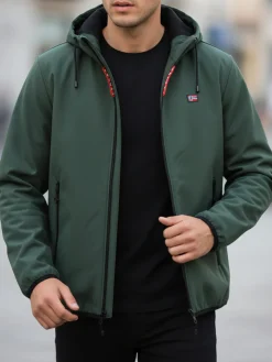 Norway Giacca impermeabile da uomo con cappuccio e interno in pile - verde