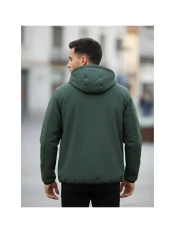 Norway Giacca impermeabile da uomo con cappuccio e interno in pile - verde