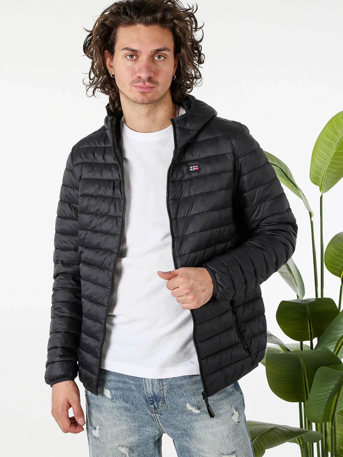 Norway Giubbino da uomo modello 100 grammi con cappuccio e zip - nero