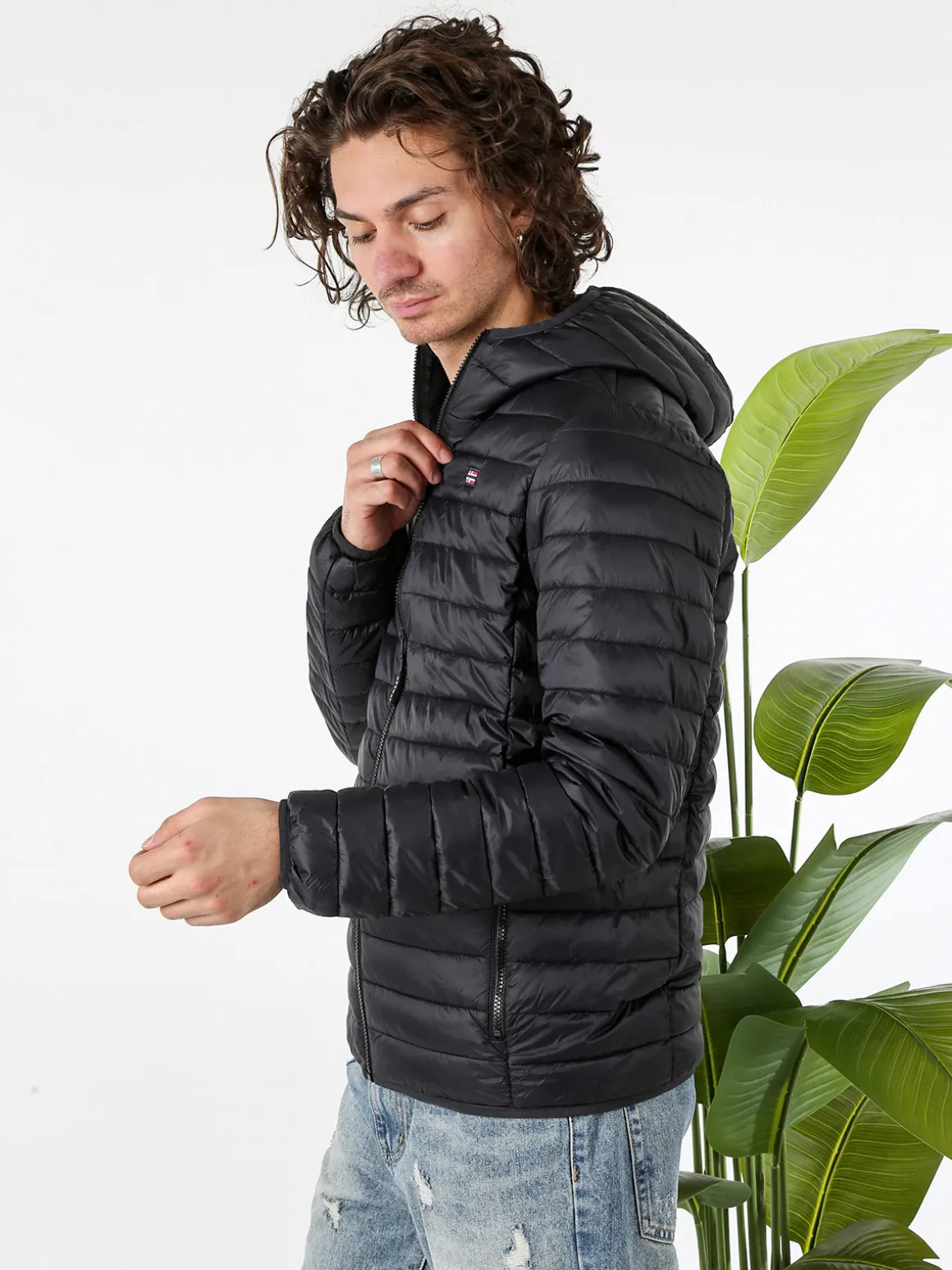 Norway Giubbino da uomo modello 100 grammi con cappuccio e zip - nero