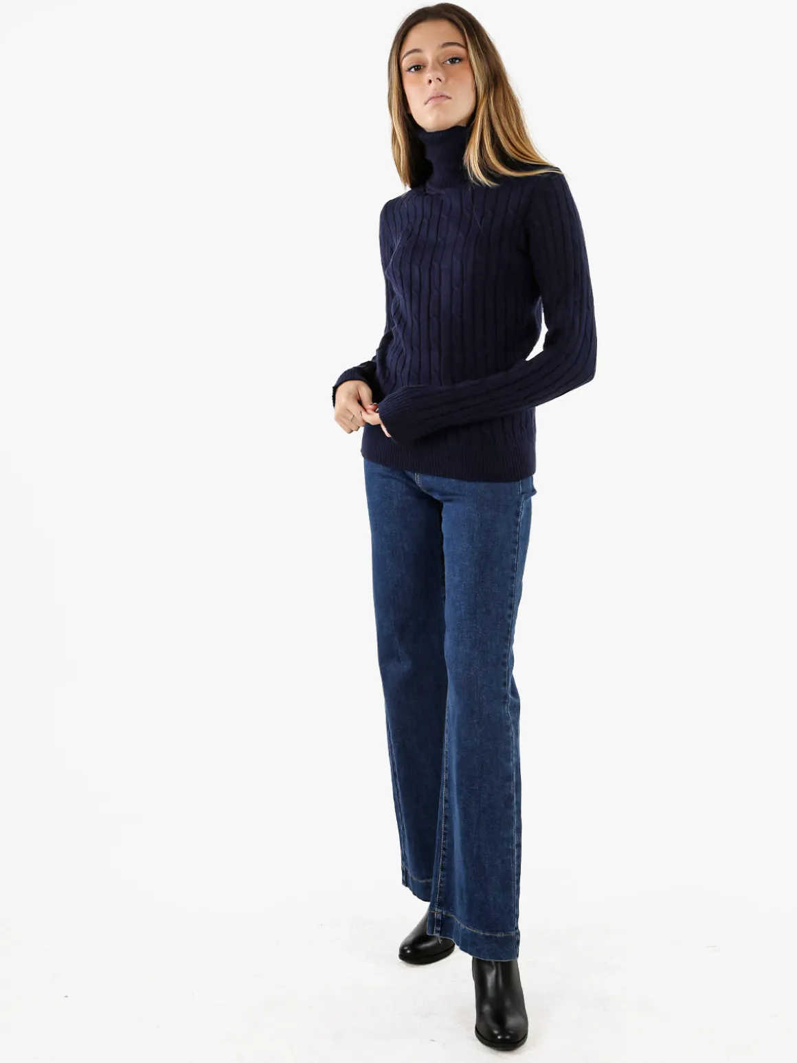 Norway Maglione dolcevita donna a trecce - blu scuro