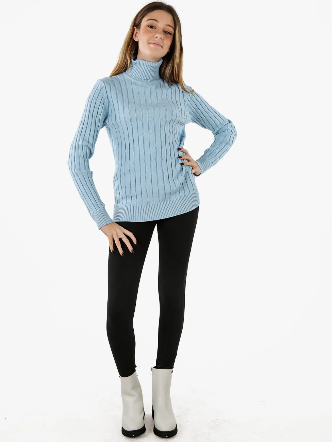 Norway Maglione dolcevita donna a trecce - azzurro