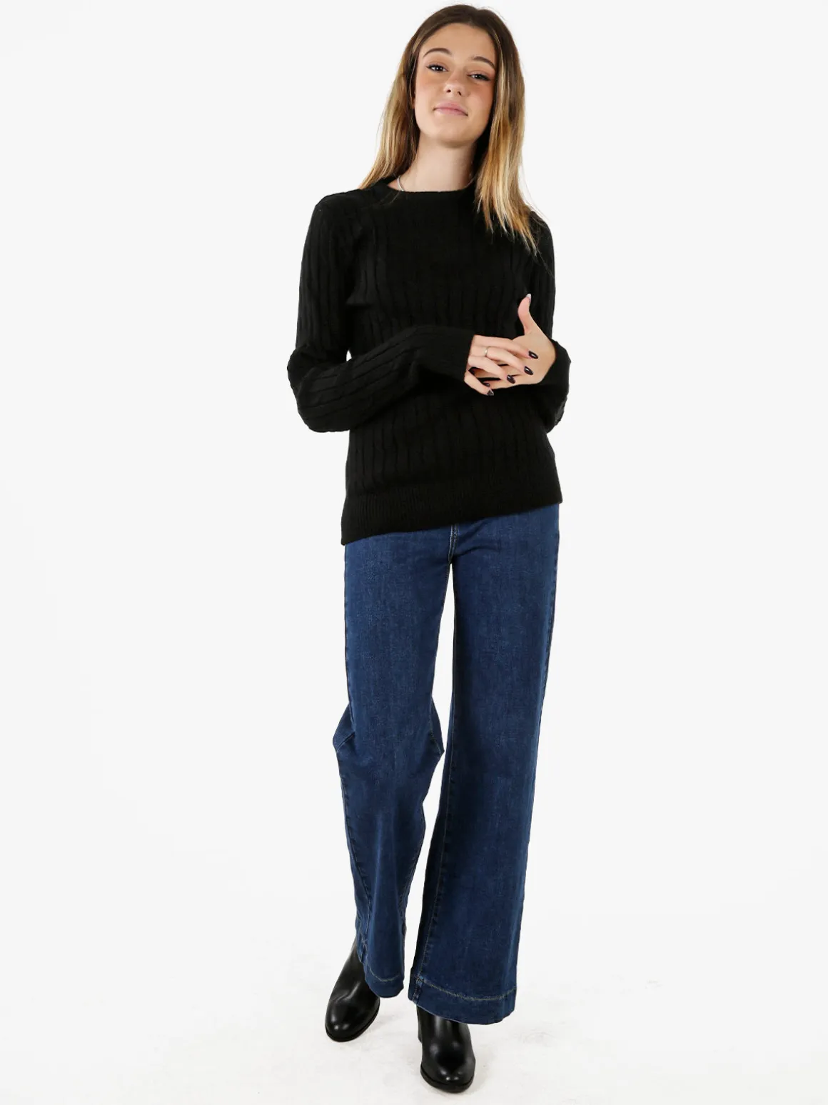 Norway Maglione girocollo da donna a trecce - nero