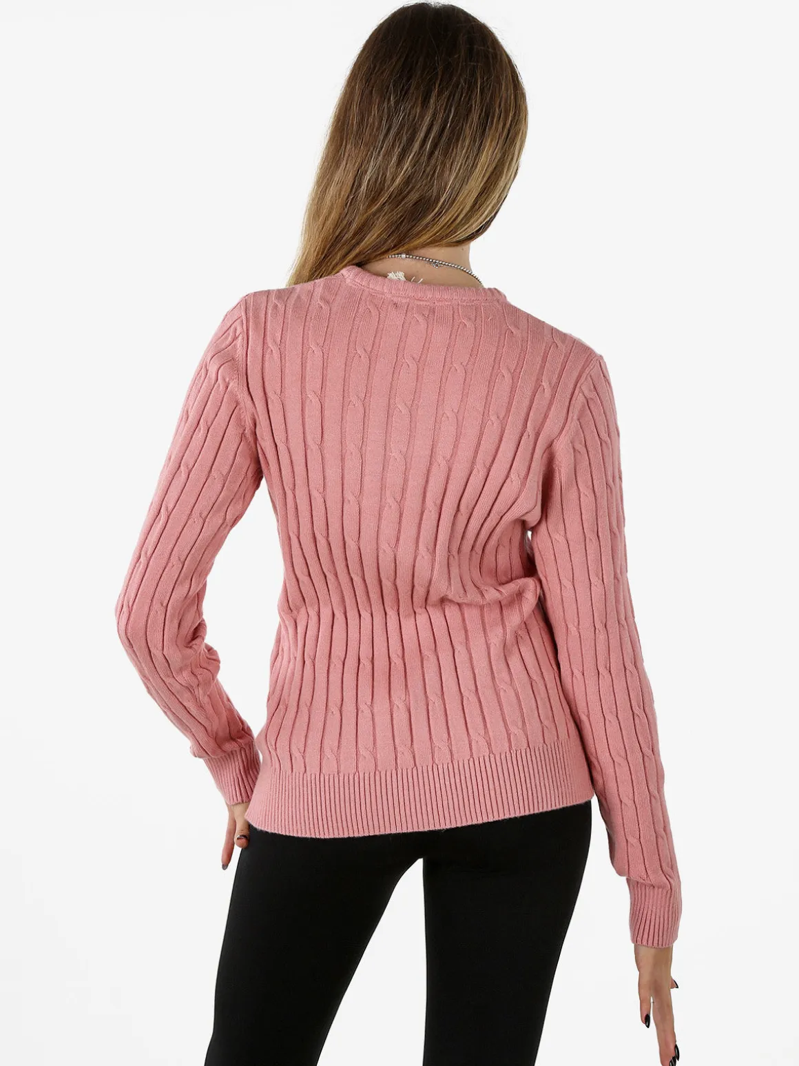 Norway Maglione girocollo da donna a trecce - rosa