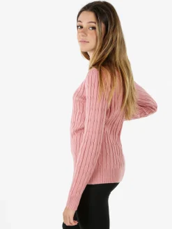 Norway Maglione girocollo da donna a trecce - rosa