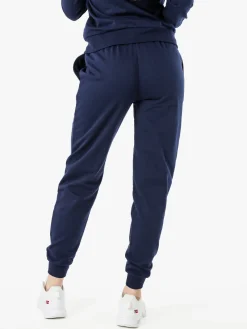 Norway Pantaloni tuta da donna in cotone con coulisse e polsini - blu scuro