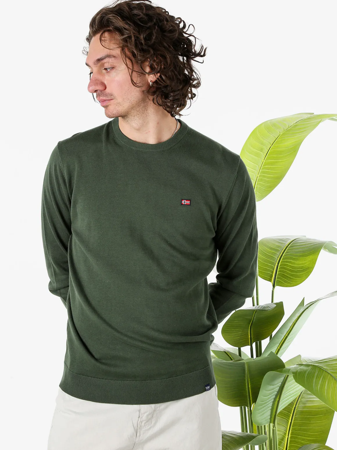 Norway Pullover da uomo in cotone con logo - militare