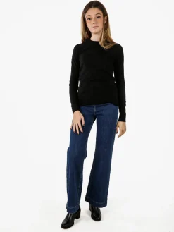 Norway Pullover girocollo da donna in maglia tinta unita - nero