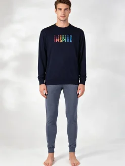 Nottingham Pigiama lungo da uomo in misto cotone jersey
