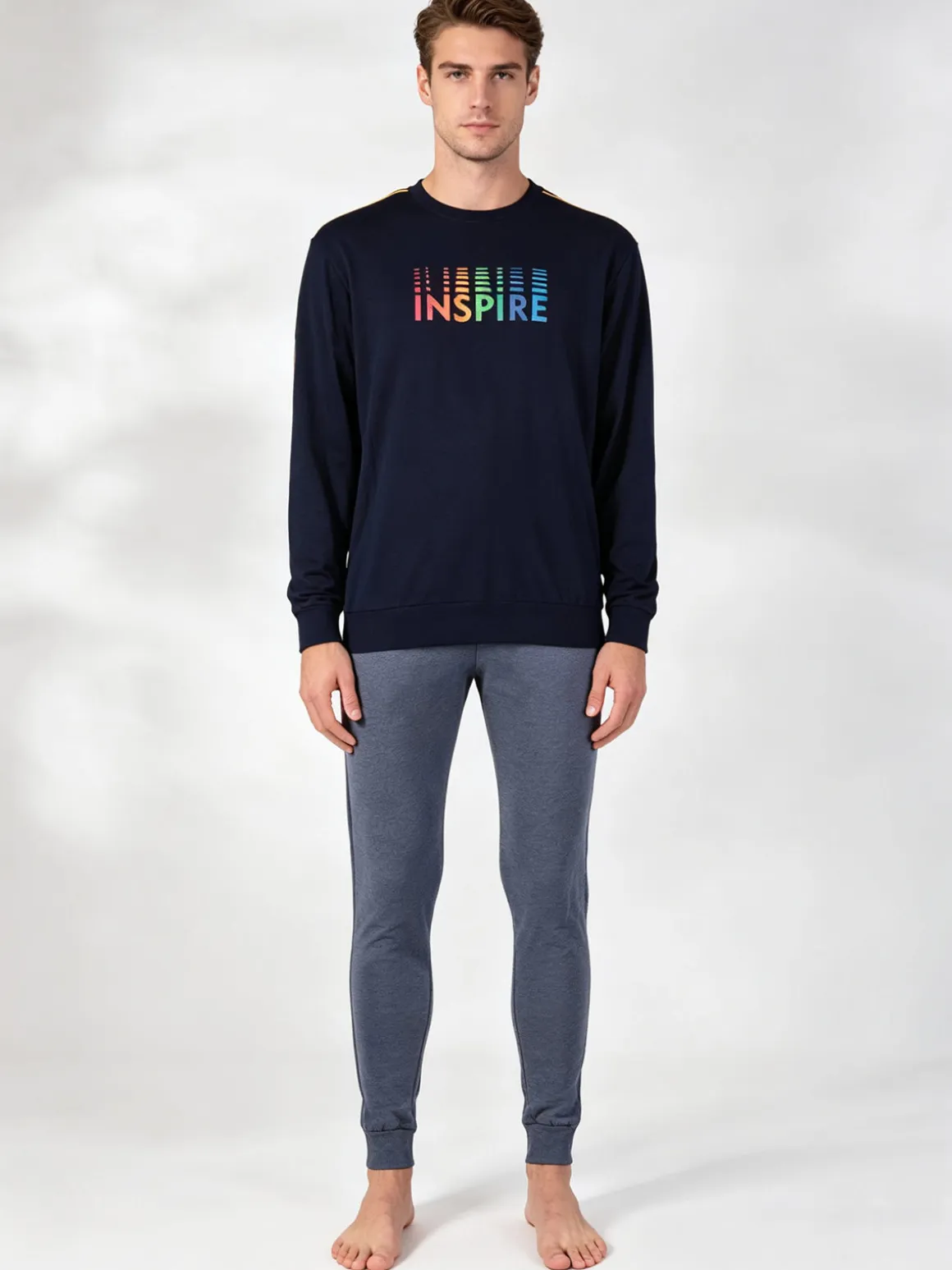 Nottingham Pigiama lungo da uomo in misto cotone jersey