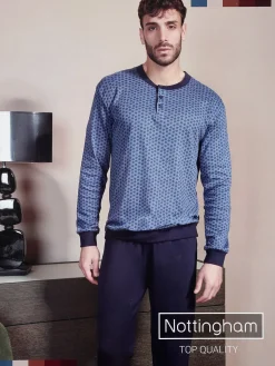 Nottingham Pigiama lungo da uomo in cotone interlock